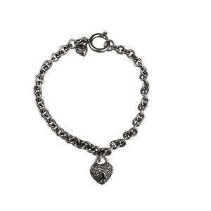 Juicy Couture Silver Tone Bracelet 7.25" Chain Small Pave Heart Charm